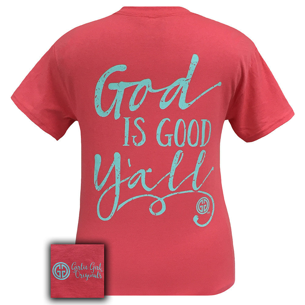 God Is Good Y'all Coral Silk Short Sleeve