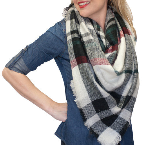 SC - PLAID BLANKET SCARF - BLACK
