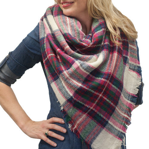SC - PLAID BLANKET SCARF - PURPLE #9
