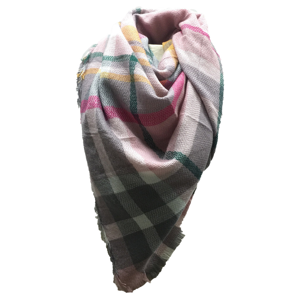 SC - PLAID BLANKET SCARF -LIGHT PINK #18
