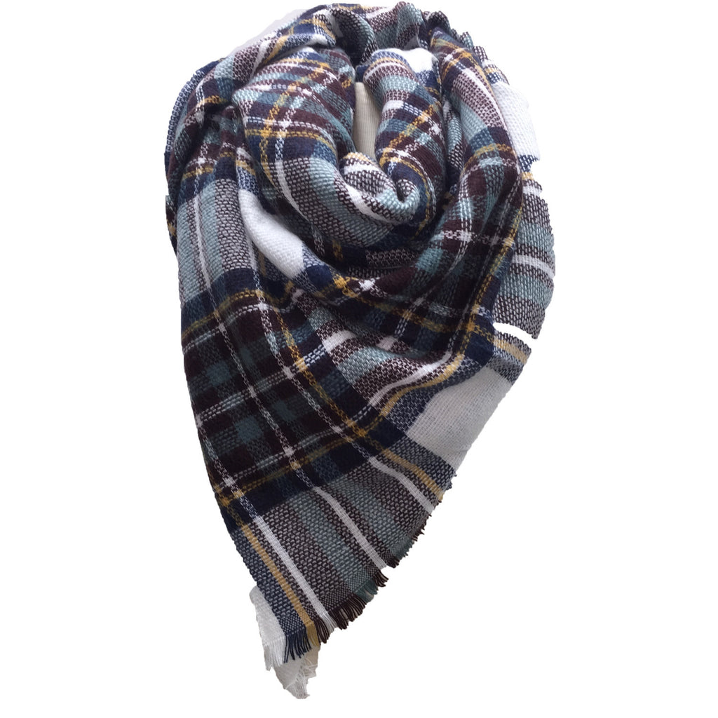 SC - PLAID BLANKET SCARF -WHITE AND MAROON- #6