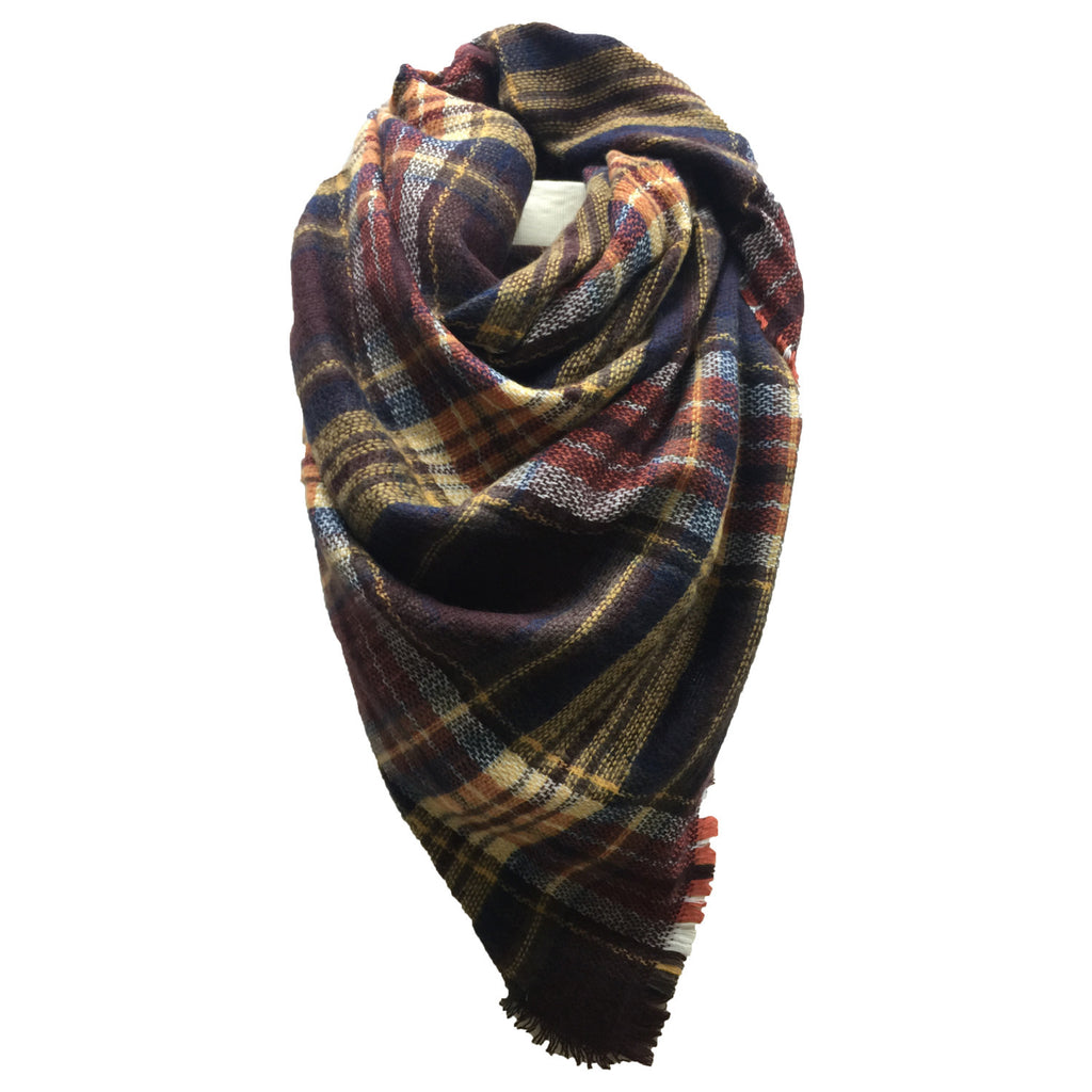 SC - PLAID BLANKET SCARF -YELLOW, NAVY, AND MAROON- #2