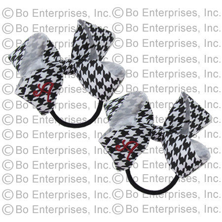 2 Initialed Ponytail Bows Houndstooth