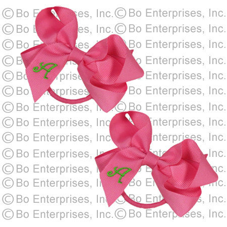 2 Initialed Ponytail Bows Pink w/ Lime