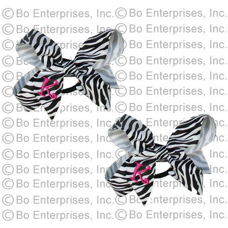 2 Initialed Ponytail Bows Zebra w/ Pink