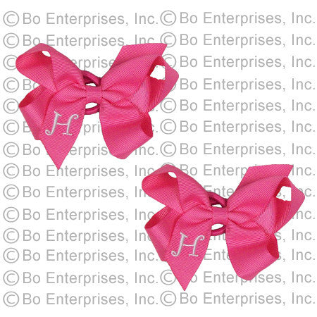 2 Initialed Ponytail Hair Bows Pink w/ White