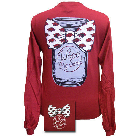 Arkansas Mason Jar Bowtie Cardinal Red Long Sleeve