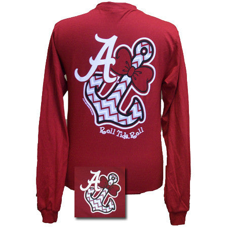 Alabama Bowtie Anchor Cardinal Red Long Sleeve