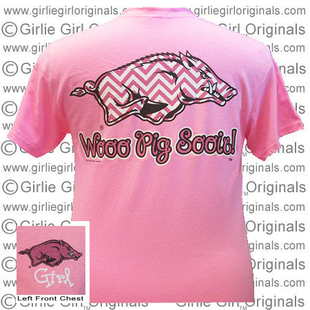 Arkansas T-Shirt: Arkansas Logo Chevron-Neon Pink (Short Sleeve)