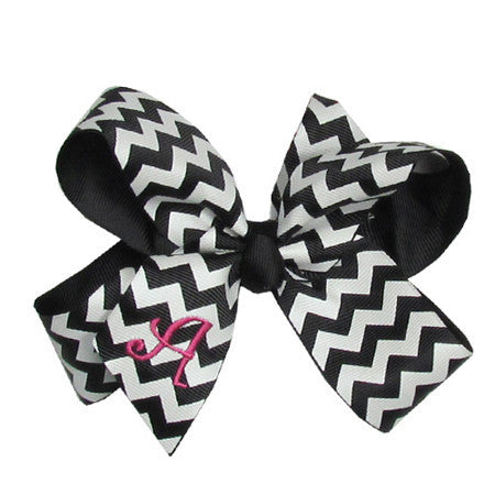 Initialed (Large) Black Chevron Hair Bow w/ Pink