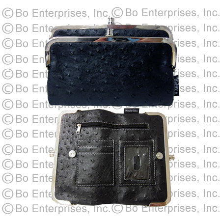 Bi-fold Black Ostrich Clutch Wallet