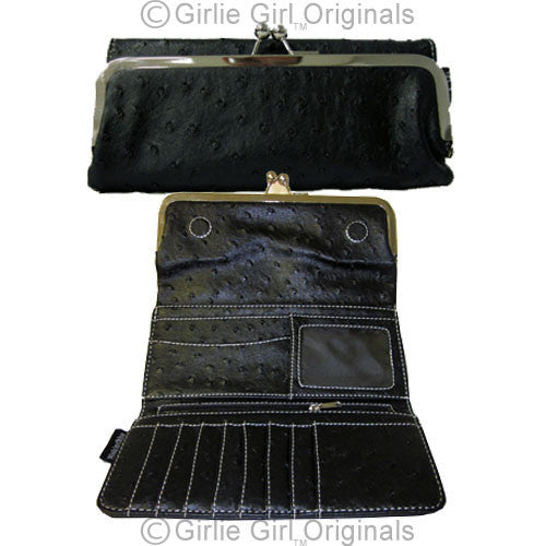 Tri-fold Black Ostrich Clutch Wallet