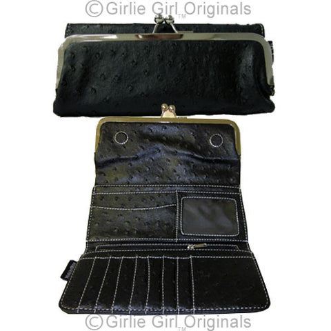 Tri-fold Black Ostrich Clutch Wallet