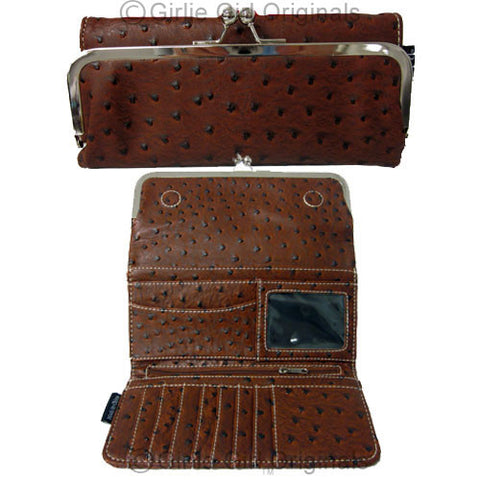 Tri-fold Brown Ostrich Clutch Wallet