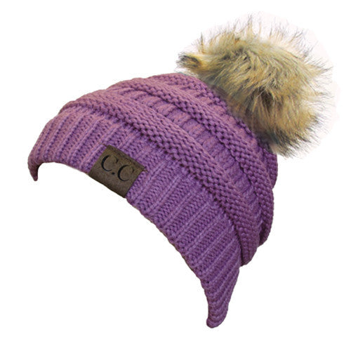 CC-43 BEANIE W/FAUX FUR POM - NEW LAVENDER