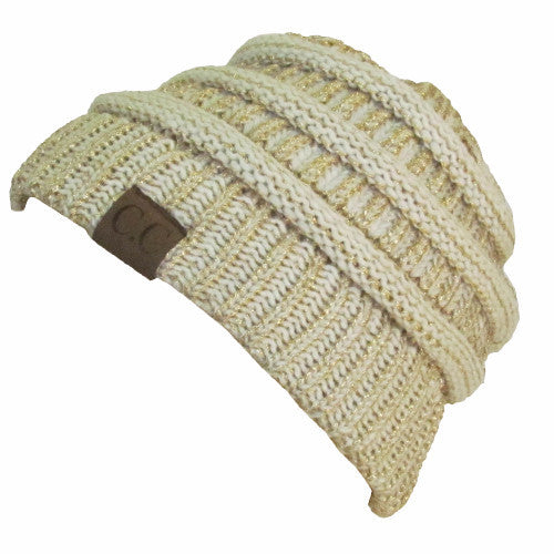 CC20A BEANIE IVORY GOLD METALLIC