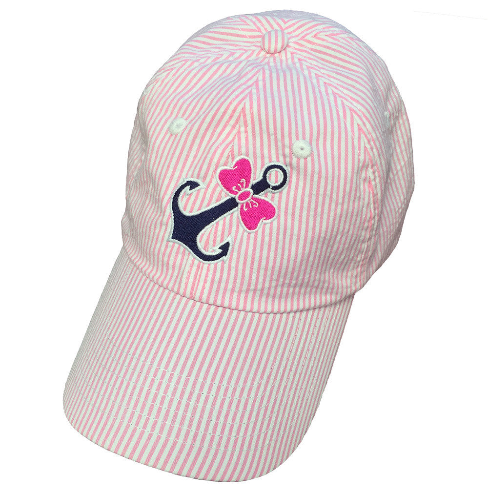 CAP-SEER-SUCKER PINK WITH NAVY ANCHOR