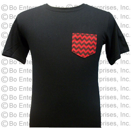 Chevron (Black/Red) Sewn Pocket T - Black (Short Sleeve)