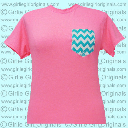 Chevron Printed Pocket - Anvil Neon Pink (Short Sleeve)