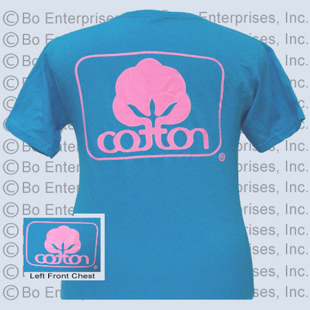 "Cotton" T: Logo 1-Pink : Caribbean Blue (Short Sleeve)