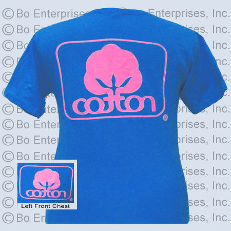 "Cotton" T: Logo 1-Pink : Sapphire Blue (Short Sleeve)