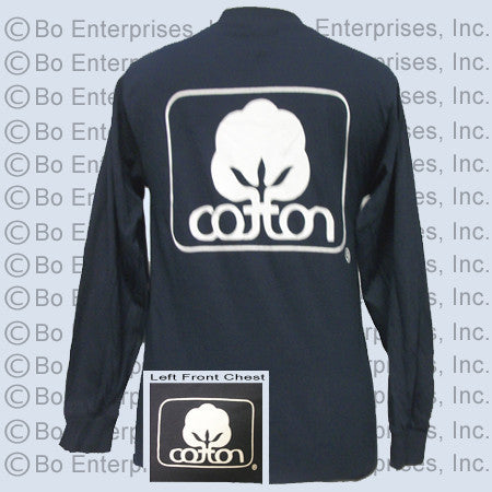 "Cotton" T: Logo 1-White : Navy Blue (Long Sleeve)