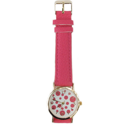 Dots Faced Watch Dark Pink