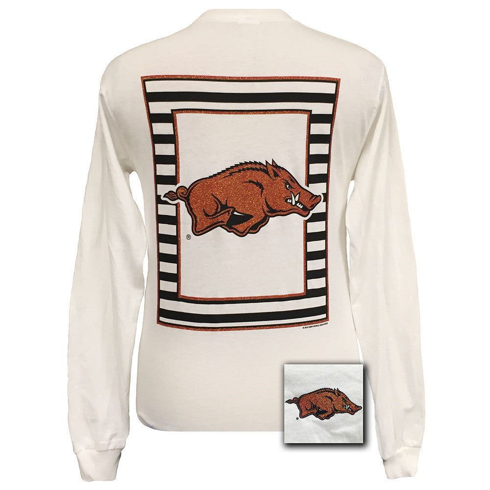 Glitter Logo Arkansas White Long Sleeve