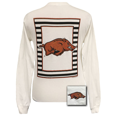 Glitter Logo Arkansas White Long Sleeve