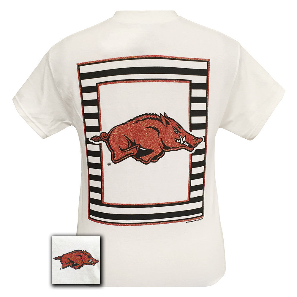 Glitter Logo Arkansas White Short Sleeve