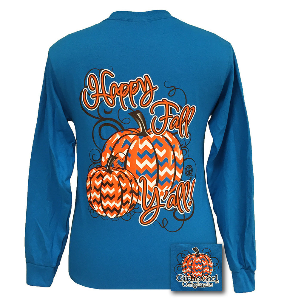 Fall Pumpkin Chevron - Sapphire Blue (Long Sleeve)