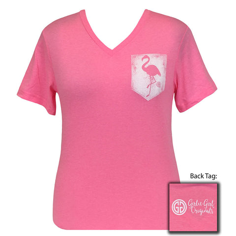 Flamingo Pocket V-Neck Neon Pink Short Sleeve