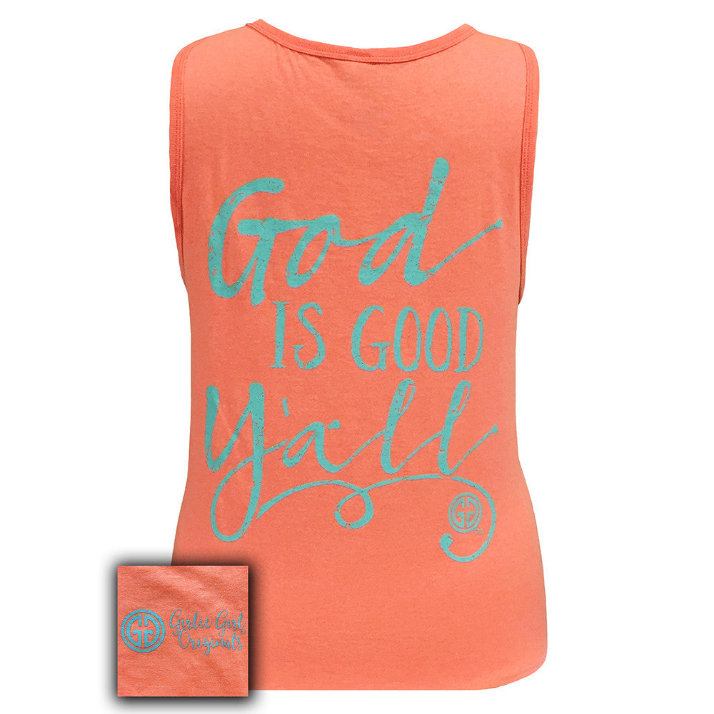 God Is Good Y'all Neon Peach Tank