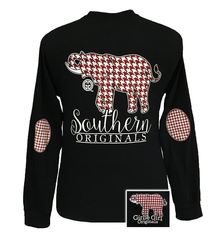 Hounds Tooth Elephant Black Long Sleeve