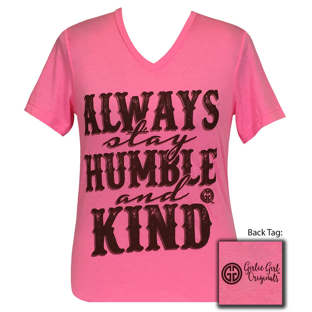 Humble and Kind V-Neck Short Sleeve Neon Pink