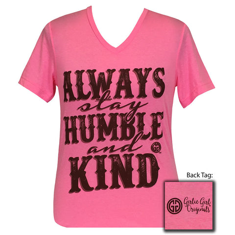 Humble and Kind V-Neck Short Sleeve Neon Pink