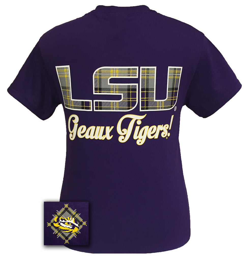 Plaid Logo - LSU - Purple short sleeve