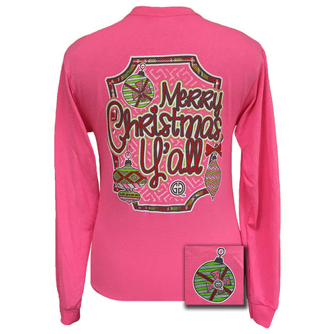 Merry Christmas Y'all Safety Pink Long Sleeve