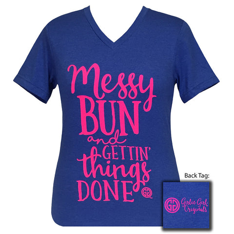 Messy Bun V-Neck Short Sleeve Heather Royal