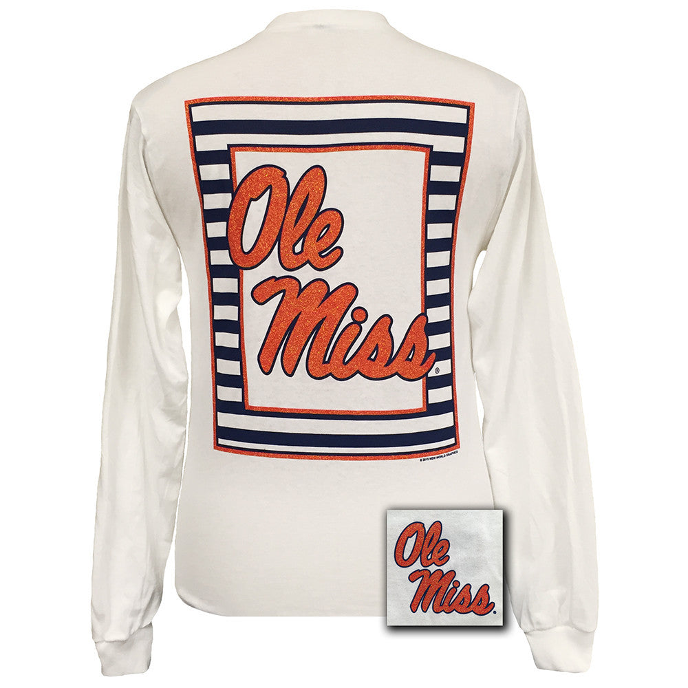 Glitter Logo Ole Miss White Long Sleeve