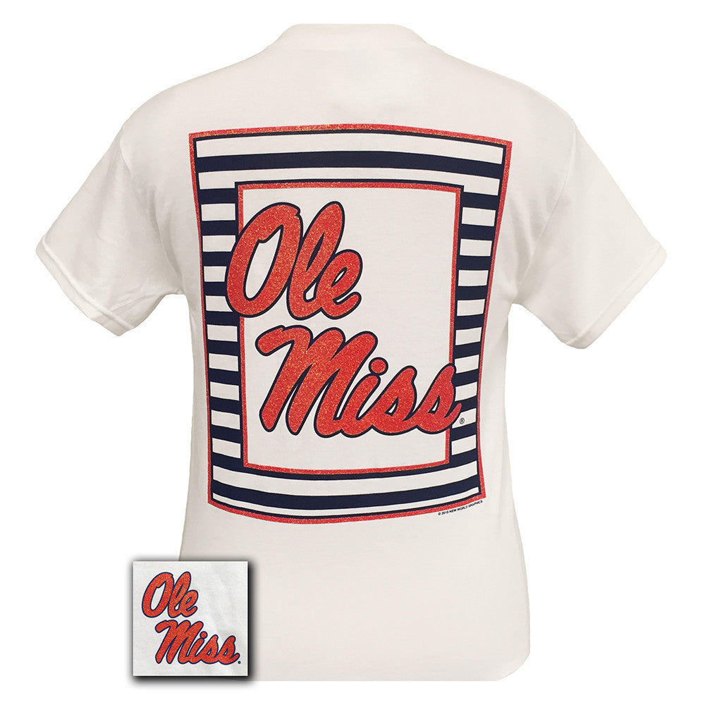Glitter Logo Ole Miss White Short Sleeve