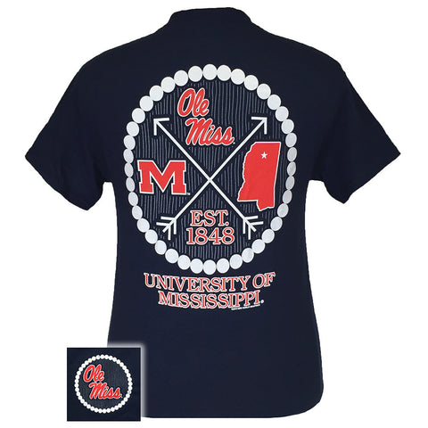 Pearls Ole Miss Navy Short Sleeve