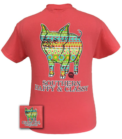 Preppy Pig Aztec Coral Silk