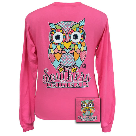 Preppy Owl Long Sleeve Safety Pink