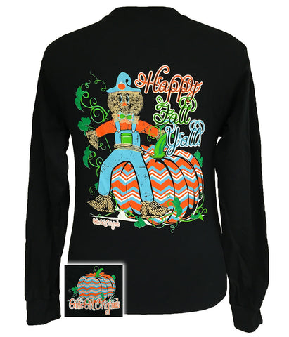 Happy Fall Y'all Scarecrow Black Long sleeve