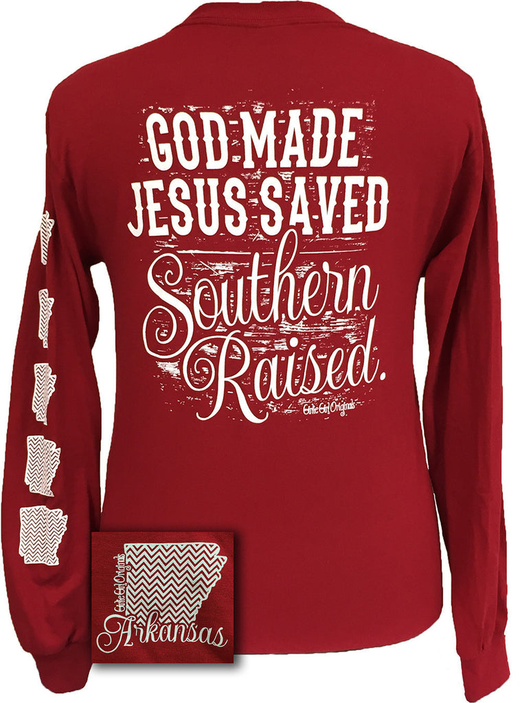 State: Southern Raised Arkansas Print Long Sleeve Cardinal