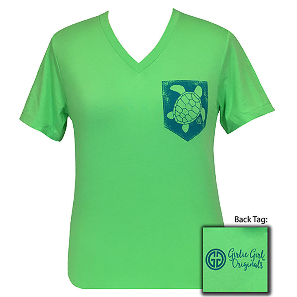 Turtle Pocket V-Neck Short Sleeve Neon Green