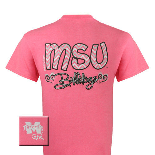 MSU T-Shirt:MSU Chevron Bulldogs Anvil Neon Pink (Short Sleeve)