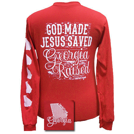 State: Georgia Raised Jesus Saved Red Long Sleeve