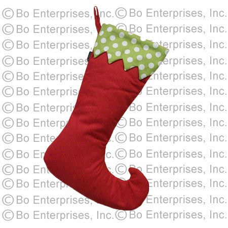 Elf Stocking Green with White Pok-a-dots